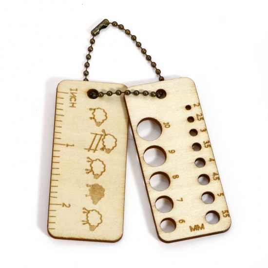 Picture of 1 Set ( 2 PCs/Set) Wood Knitting Needle Gauge Ruler Measuring Tool Rectangle Natural 6.8cm x 3cm