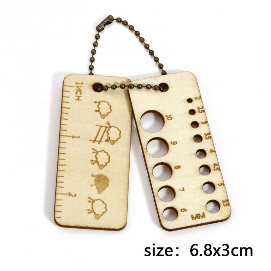 Immagine di 1 Serie （ 2 PCs/Set) Legno Strumento di Misurazione del Righello del Calibro dell'Ago per Maglieria Rettangolo Naturale 6.8cm x 3cm