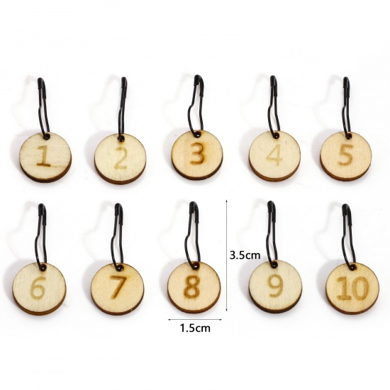 Picture of 1 Set Wood Knitting Stitch Markers Round Number Natural 3.5cm x 1.5cm