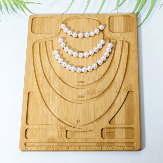 Picture of 1 Piece Bamboo Beading Tray For DIY Jewelry Necklace Bracelet Bead Design Stringing Accessories Craft Board Rectangle Natural 38cm x 29cm
