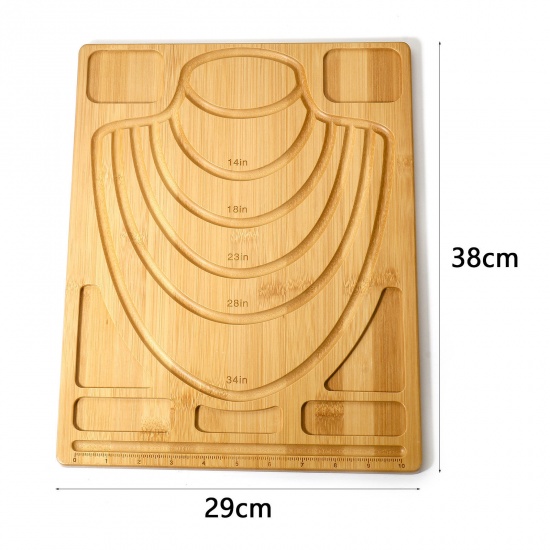 Picture of 1 Piece Bamboo Beading Tray For DIY Jewelry Necklace Bracelet Bead Design Stringing Accessories Craft Board Rectangle Natural 38cm x 29cm