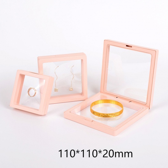Immagine di 5 Pz Plastica Scatola di Gioielli Quadrato Rosa 11cm x 11cm x 2cm
