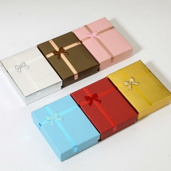Picture of 1 Set ( 12 PCs/Set) Paper Jewelry Box Rectangle Multicolor Bowknot Pattern 9cm x 7cm x 2.6cm