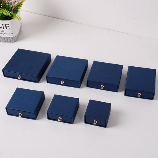 Picture of 1 Piece Kraft Paper Drawer Jewelry Box For Necklace Bracelet Ring Gift Display Packaging Rectangle Navy Blue 9cm x 7cm x 3.2cm