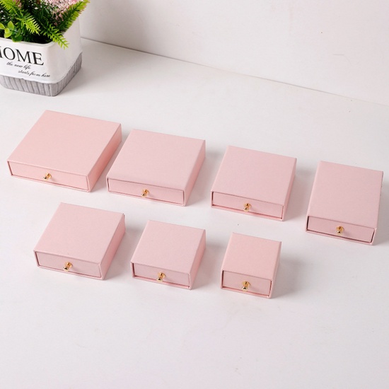 Picture of 1 Piece Kraft Paper Drawer Jewelry Box For Necklace Bracelet Ring Gift Display Packaging Rectangle Light Pink 9cm x 7cm x 3.2cm