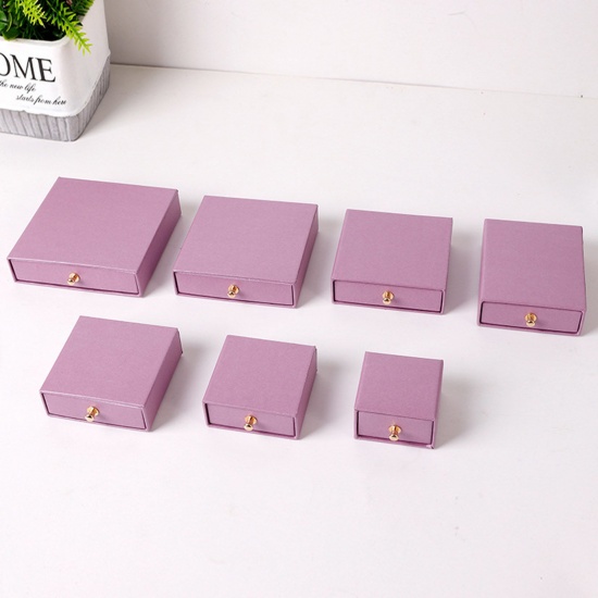 Picture of 1 Piece Kraft Paper Drawer Jewelry Box For Necklace Bracelet Ring Gift Display Packaging Square Purple 9cm x 9cm x 3.2cm