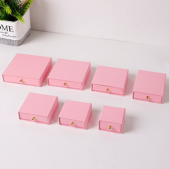 Picture of 1 Piece Kraft Paper Drawer Jewelry Box For Necklace Bracelet Ring Gift Display Packaging Rectangle Dark Pink 9cm x 7cm x 3.2cm