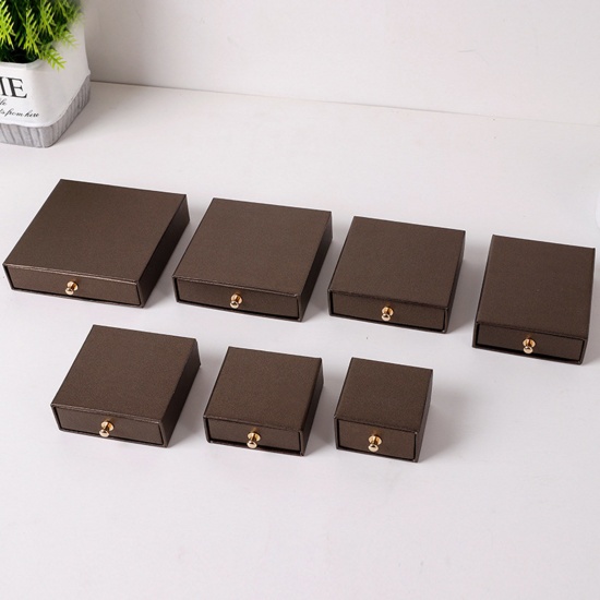 Picture of 1 Piece Kraft Paper Drawer Jewelry Box For Necklace Bracelet Ring Gift Display Packaging Rectangle Coffee 9cm x 7cm x 3.2cm