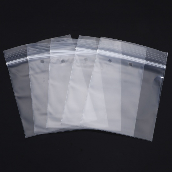 Image de 1 Paquet ( 100 Pcs/Paquet) Sachets Auto-Adhésifs Zippés Fermeture Eclair en PE (Trou Sous la Fermeture Éclair) Rectangle Transparent (Espace Utilisable: 5.5x5cm) 7cm x 5cm