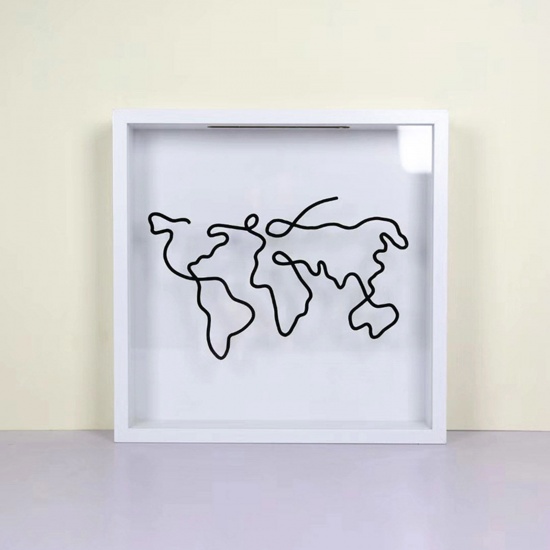Picture of 1 Piece Acrylic Storage Box Container Adventure Archive Box World Map White 20cm x 20cm