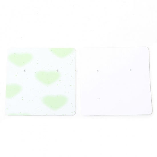 Picture of 50 PCs Art Paper Jewelry Earrings Display Card Green Square Heart Pattern 6cm x 6cm