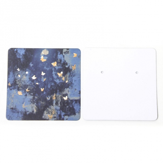 Immagine di 50 Pz Carta Artistica Scheda Display Orecchini Gioielli Quadrato Blu Scuro Farfalla Disegno 6cm x 6cm