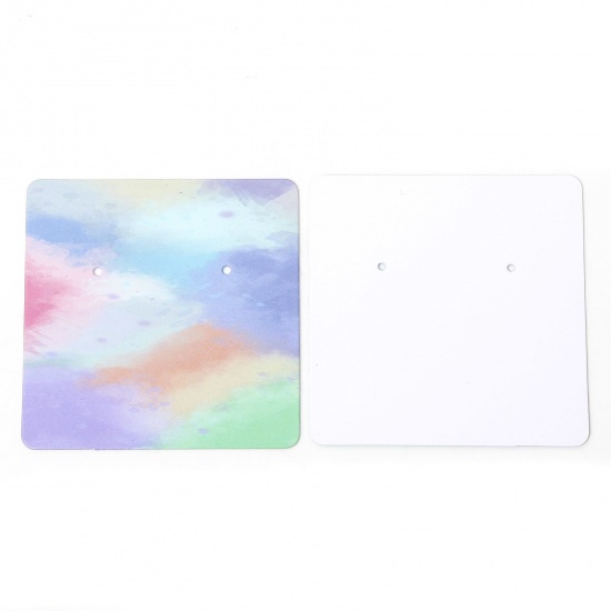 Picture of 50 PCs Art Paper Jewelry Earrings Display Card Multicolor Square Gradient Color 6cm x 6cm