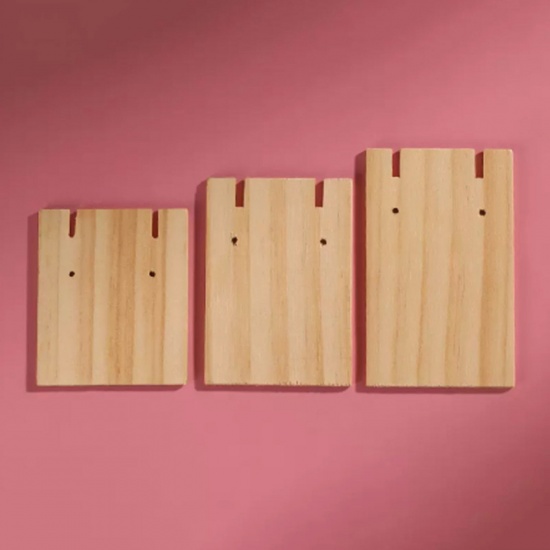 Picture of 1 Set ( 3 PCs/Set) Eco-friendly Wood Jewelry Earrings Display Card Natural Rectangle