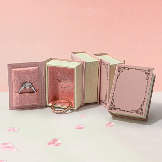 Picture of 1 Piece Paper Jewelry Box For Necklace Bracelet Ring Gift Display Packaging Book Pink 5.6cm x 4cm x 2.2cm