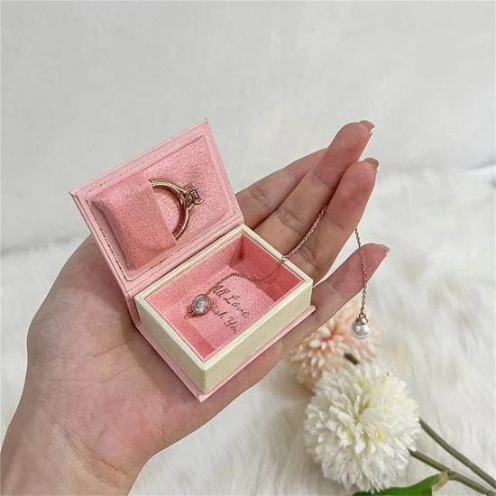 Picture of 1 Piece Paper Jewelry Box For Necklace Bracelet Ring Gift Display Packaging Book Pink 5.6cm x 4cm x 2.2cm