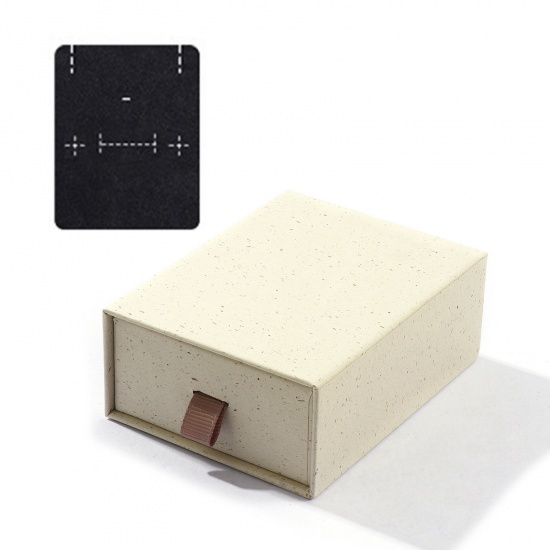 Picture of 2 PCs Paper Pull-Out Drawer Jewelry Gift Box Rectangle Beige 9cm x 7cm x 3.5cm