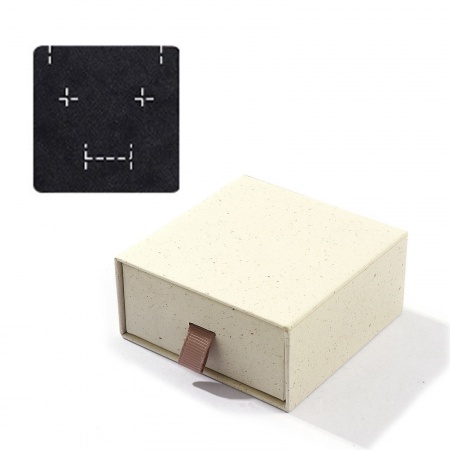 Bild von 2 Stück Papier Schmuck-Geschenkbox mit herausziehbarer Schublade Quadrat Beige 7.5cm x 7.5cm x 3.5cm