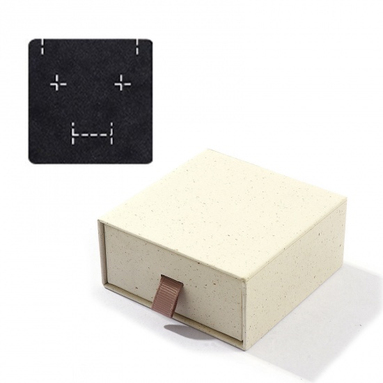 Picture of 2 PCs Paper Pull-Out Drawer Jewelry Gift Box Square Beige 7.5cm x 7.5cm x 3.5cm