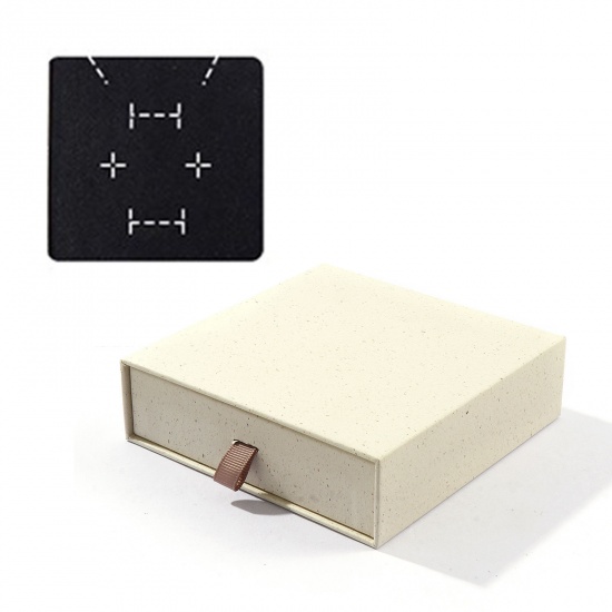Picture of 2 PCs Paper Pull-Out Drawer Jewelry Gift Box Square Beige 12cm x 12cm x 3.5cm