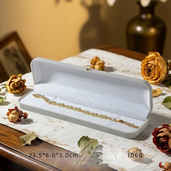 Immagine di 1 Pz Velluto & Ferro Portagioie per Collana, Braccialetto, Anello, Confezione Regalo Rettangolo Grigio Scuro 23.5cm x 6cm x 3cm