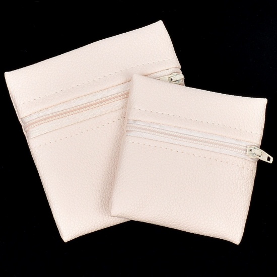 5 個 ポリウレタン ジッパー付きジュエリーポーチ ブレスレット リング イヤリング 正方形 オフホワイト 8cm x 8cm、 の画像