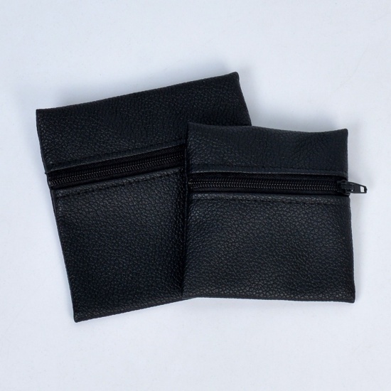 5 個 ポリウレタン ジッパー付きジュエリーポーチ ブレスレット リング イヤリング 正方形 黒 10cm x 10cm、 の画像