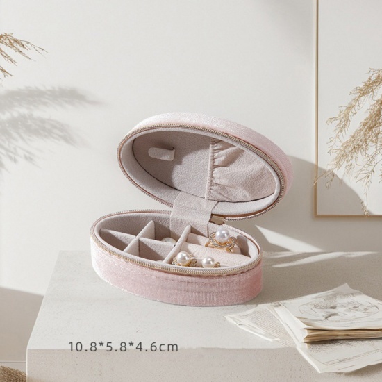 Immagine di 1 Pz Velluto di Cotone Scatola Portagioielli Ovale Rosa Chiaro 10cm x 5.8cm x 4.6cm