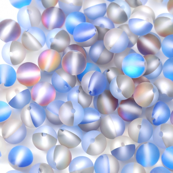 Изображение Стеклянные Имитация Блеск Поларис шариков, Круглые Синий Матовый 6мм диаметр, Отверстие:примерно 0.7мм, 100 ШТ
