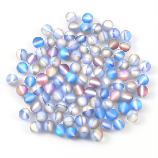 Picture of Glass Imitation Glitter Polaris Beads Round Blue Frosted About 6mm Dia, Hole: Approx 0.7mm, 100 PCs