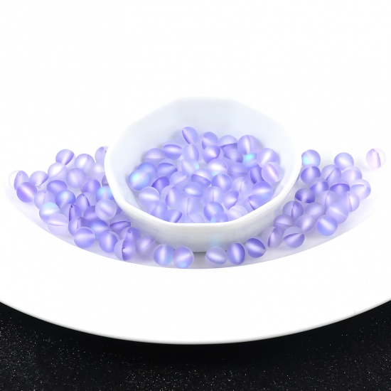 Picture of Glass Imitation Glitter Polaris Beads Round Blue Violet Translucent Frosted About 6mm Dia, Hole: Approx 0.9mm, 100 PCs
