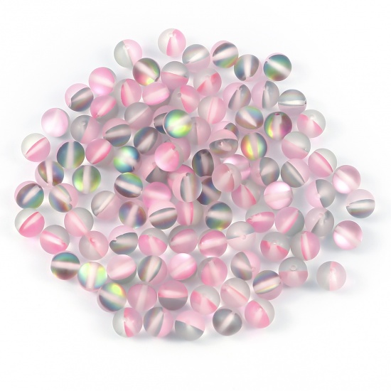Picture of Glass Imitation Glitter Polaris Beads Round Pink Translucent Frosted About 6mm Dia, Hole: Approx 0.9mm, 100 PCs
