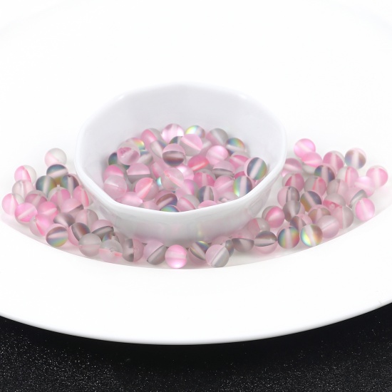 Изображение Glass Imitation Glitter Polaris Beads Round Pink Translucent Frosted About 6mm Dia, Hole: Approx 0.9mm, 100 PCs