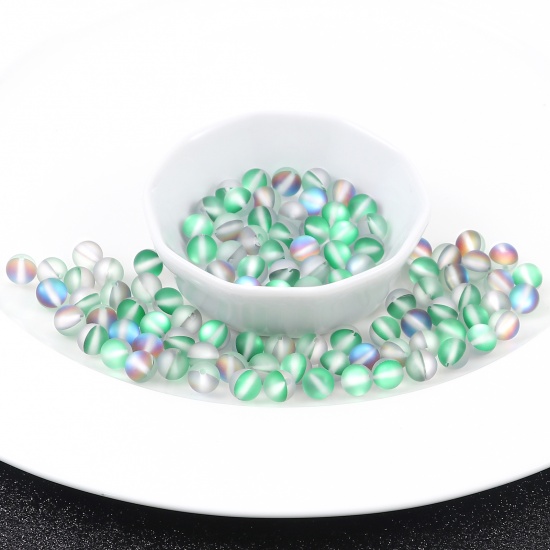 Изображение Glass Imitation Glitter Polaris Beads Round Green Translucent Frosted About 6mm Dia, Hole: Approx 0.9mm, 100 PCs
