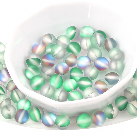 Изображение Glass Imitation Glitter Polaris Beads Round Green Translucent Frosted About 6mm Dia, Hole: Approx 0.9mm, 100 PCs