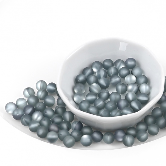Изображение Glass Imitation Glitter Polaris Beads Round Gray Translucent Frosted About 6mm Dia, Hole: Approx 0.9mm, 100 PCs