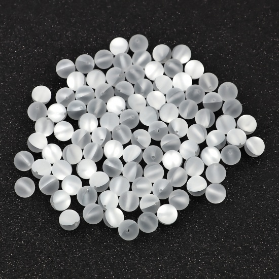 Изображение Glass Imitation Glitter Polaris Beads Round White Translucent Frosted About 6mm Dia, Hole: Approx 0.9mm, 100 PCs