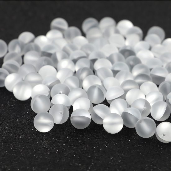 Picture of Glass Imitation Glitter Polaris Beads Round White Translucent Frosted About 6mm Dia, Hole: Approx 0.9mm, 100 PCs