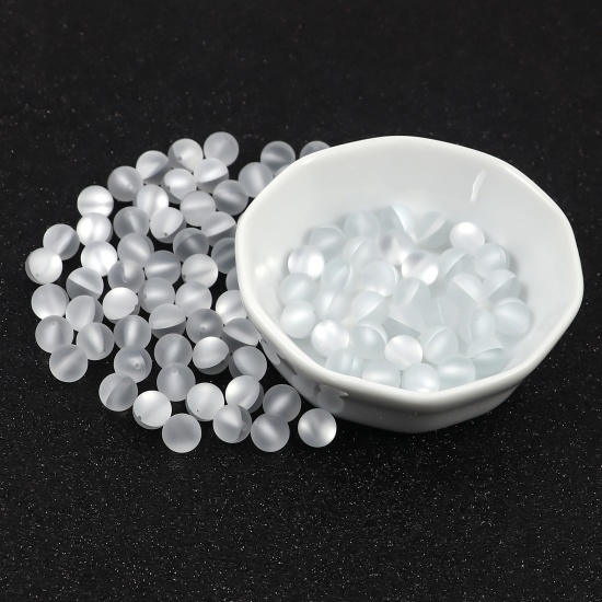 Изображение Glass Imitation Glitter Polaris Beads Round White Translucent Frosted About 6mm Dia, Hole: Approx 0.9mm, 100 PCs