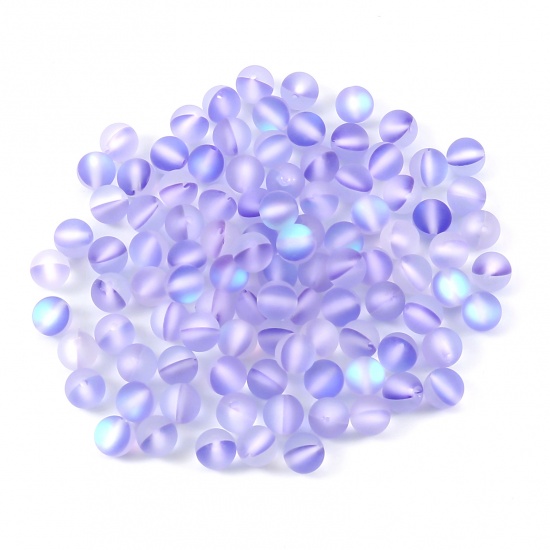 Изображение Glass Imitation Glitter Polaris Beads Round Blue Violet Translucent Frosted About 8mm Dia, Hole: Approx 0.9mm, 100 PCs
