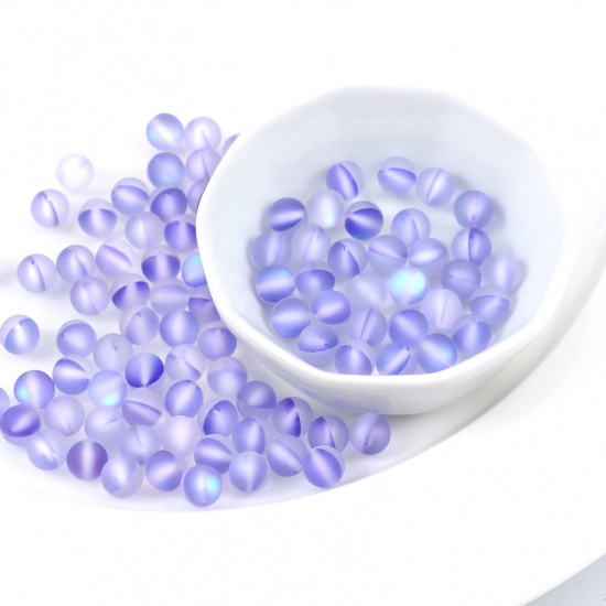 Изображение Glass Imitation Glitter Polaris Beads Round Blue Violet Translucent Frosted About 8mm Dia, Hole: Approx 0.9mm, 100 PCs