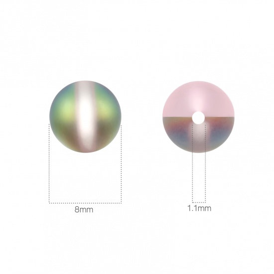 Изображение Glass Imitation Glitter Polaris Beads Round Pink Translucent Frosted About 8mm Dia, Hole: Approx 0.9mm, 100 PCs