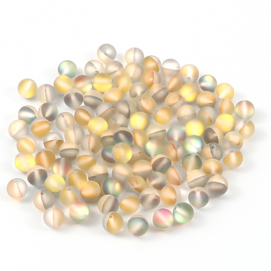 Picture of Glass Imitation Glitter Polaris Beads Round Yellow Translucent Frosted About 8mm Dia, Hole: Approx 0.9mm, 100 PCs