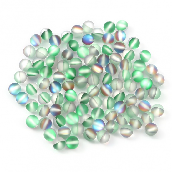 Picture of Glass Imitation Glitter Polaris Beads Round Green Translucent Frosted About 8mm Dia, Hole: Approx 0.9mm, 100 PCs