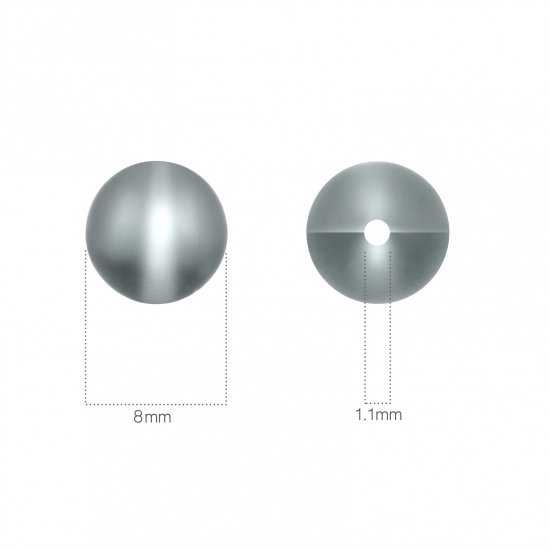 Изображение Glass Imitation Glitter Polaris Beads Round Gray Translucent Frosted About 8mm Dia, Hole: Approx 0.9mm, 100 PCs