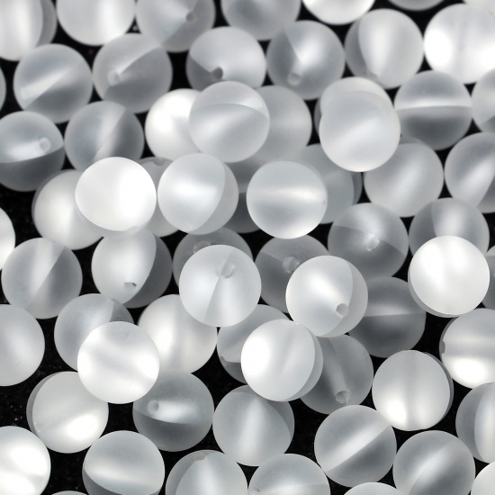 Изображение Glass Imitation Glitter Polaris Beads Round White Translucent Frosted About 8mm Dia, Hole: Approx 0.9mm, 100 PCs