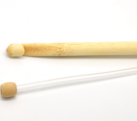 Immagine di 9mm Bambù Gancio di CrochetFerri da Maglia Naturale 25cm 60cm, 1 Pz