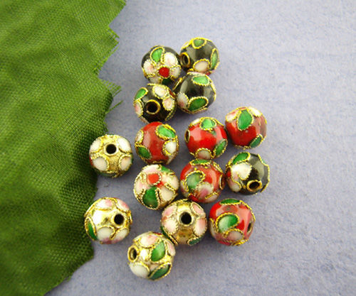 Picture of 50PCs Cloisonne Ball Spacers Beads In Assorted Colors 8mm Dia.