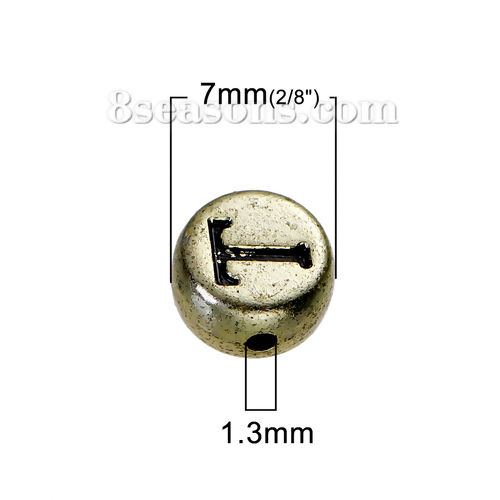 Picture of Acrylic Russian Alphabet Beads Round Gold Tone Antique Gold About 7mm Dia, Hole: Approx 1.3mm, 400 PCs