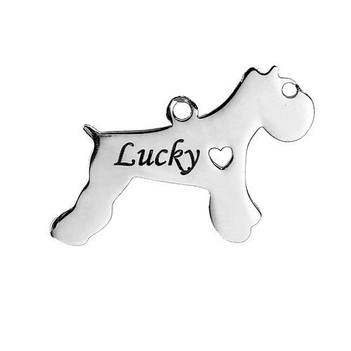 Picture of 1 Piece 304 Stainless Steel Pet Silhouette Blank Stamping Tags Pendants Schnauzer Animal Heart Silver Tone Double-sided Polishing 31mm x 21mm